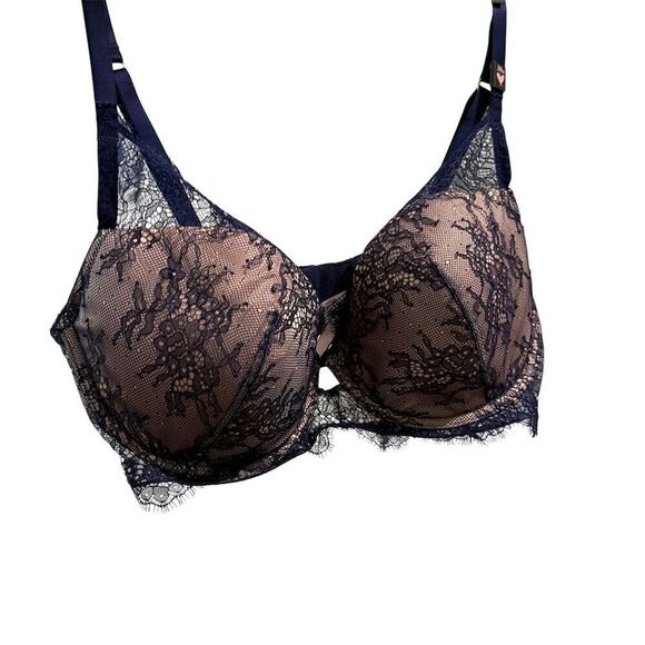 NWT Victoria's Secret Blue Beige Floral Lace Lined Plunge Bra 38D - Picture 4 of 12
